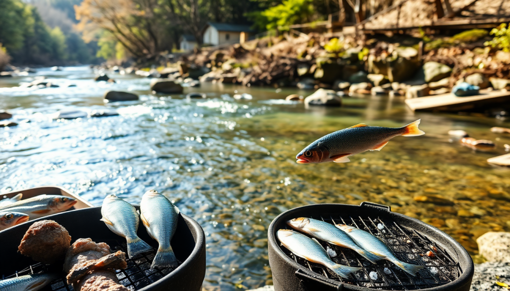 釣った魚をその場で味わう塩焼き体験